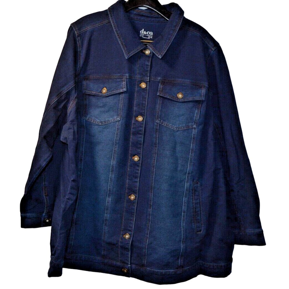 NEW Denim & Co. Comfy Knit Long Jean Jacket Dark Indigo 3x